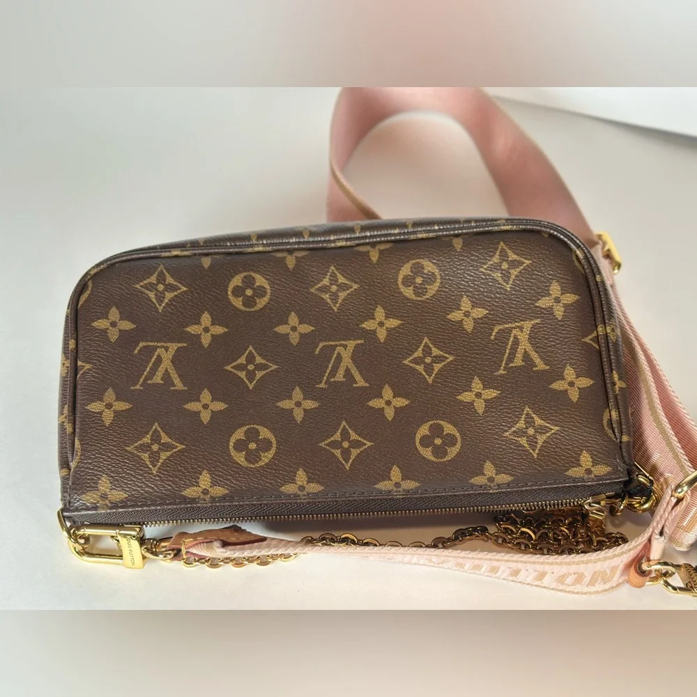Authentic Louis Vuitton Multi-Pochette Accessoires Crossbody with Pink Strap